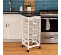 Lassic Chef Vida 4 Tier White Wooden Kitchen Trolley Baskets Drawer Storage