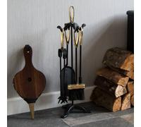 Lassic Fire Vida 5 Piece Buxton Black & Brass Companion Set - Shovel, Brush, Poker, Tong