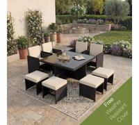 Lassic Garden Vida Cuba Black 8 Seater Rattan Garden Outdoor Bistro Set With Cover