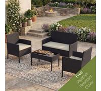 Lassic Garden Vida Kendal Black 4 Seater Rattan Garden Outdoor Bistro Set With Cover