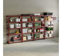 Lassic Home Vida 5 Tier Red Heavy Duty Adjustable Steel Garage Shelving Unit (H)1500mm (W)700mm - 875Kg Weight Capacity (Set Of 4)
