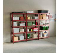 Lassic Home Vida 5 Tier Red Heavy Duty Adjustable Steel Garage Shelving Unit (H)1500mm (W)700mm - 875Kg Weight Capacity (Set Of 3)
