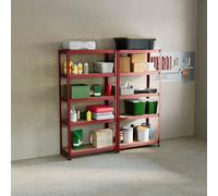 Lassic Home Vida 5 Tier Red Heavy Duty Adjustable Steel Garage Shelving Unit (H)1500mm (W)700mm - 875Kg Weight Capacity (Set Of 2)