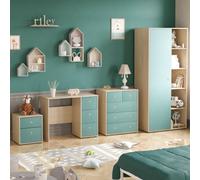 Lassic Junior Vida Neptune Blue & Oak 3 Piece Bedroom Furniture Set - Desk, Bedside Table, Wardrobe