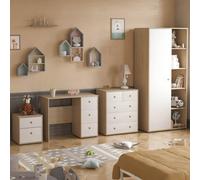 Lassic Junior Vida Neptune White & Oak 3 Piece Bedroom Furniture Set - Desk, Bedside Table, Wardrobe