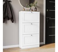 Lassic Vida Designs 3 Drawer Shoe Storage Cabinet For Hallway Shoe Cupboard Organiser Up To Size 10, H 117 X W 58 X D 24 Cm, White & Oak