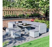 Lassic Vida Designs 9 Seater Rattan Furniture Set With Outdoor L Shaped Sofa, Table, Stools And Cover, Grey