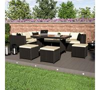 Lassic Vida Designs 9 Seater Rattan Furniture Set With Outdoor L Shaped Sofa, Table, Stools And Cover, Black