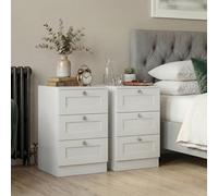 Lassic Vida Designs Altino 3 Drawer Bedside Table Cabinet Nightstand Shaker Style Bedroom Storage Set Of 2, H 62 X W 40 X D 36 Cm, White