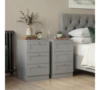 Lassic Vida Designs Altino 3 Drawer Bedside Table Cabinet Nightstand Shaker Style Bedroom Storage Set Of 2, H 62 X W 40 X D 36 Cm, Grey