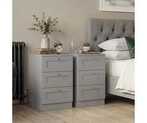 Lassic Vida Designs Altino 3 Drawer Bedside Table Cabinet Nightstand Shaker Style Bedroom Storage Set Of 2, H 62 X W 40 X D 36 Cm, Grey