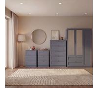Lassic Vida Designs Altino 4 Piece Bedroom Set (2 X 3 Drawer Bedside, 5 Drawer Chest, 3 Door 2 Drawer Wardrobe), Grey
