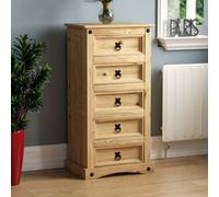 Lassic Vida Designs Corona 5 Drawer Narrow Chest Mexican Solid Waxed Pine (H)950mm (W)480mm (D)350mm