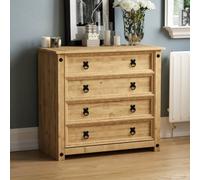 Lassic Vida Designs Corona Rustic 4 Drawer Chest Mexican Solid Waxed Pine (H)730mm (W)800mm (D)410mm