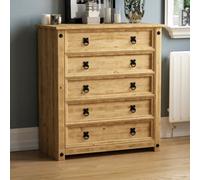 Lassic Vida Designs Corona Rustic 5 Drawer Chest Mexican Solid Waxed Pine (H)900mm (W)800mm (D)410mm