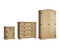 Lassic Vida Designs Corona Trio Bedroom Furniture Set - Bedside Table, Drawer Chest, Wardrobe