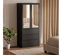 Lassic Vida Designs Denver 2 Door 3 Drawer Mirrored Wardrobe With Hanging Rail Bedroom Storage Cabinet, H 175 X W 77 X D 54 Cm, Black