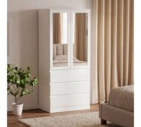Lassic Vida Designs Denver 2 Door 3 Drawer Mirrored Wardrobe With Hanging Rail Bedroom Storage Cabinet, H 175 X W 77 X D 54 Cm, White