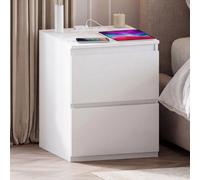 Lassic Vida Designs Denver 2 Drawer Large Bedside Chest With Power Outlet, White