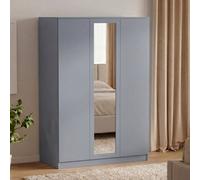Lassic Vida Designs Denver 3 Door Mirrored Wardrobe Push-To-Open Doors With Hanging Rail Bedroom Cabinet, H 170 X W 116 X D 54 Cm, Grey
