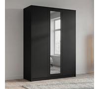 Lassic Vida Designs Denver 3 Door Mirrored Wardrobe Push-To-Open Doors With Hanging Rail Bedroom Cabinet, H 170 X W 116 X D 54 Cm, Black