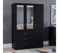 Lassic Vida Designs Denver 3 Door Mirrored Wardrobe Push-To-Open Doors With Hanging Rail Bedroom Cabinet, H 170 X W 116 X D 54 Cm, Black
