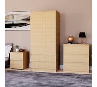 Lassic Vida Designs Denver 3 Piece Bedroom Set - (2 Drawer Large Bedside Chest, 3 Drawer Chest, 2 Door 2 Drawer Wardrobe), Pine