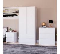 Lassic Vida Designs Denver 3 Piece Bedroom Set - (2 Drawer Large Bedside Chest, 3 Drawer Chest, 2 Door 2 Drawer Wardrobe), White
