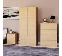 Lassic Vida Designs Denver 3 Piece Bedroom Set - (2 Drawer Large Bedside Chest, 4 Drawer Chest, 2 Door 2 Drawer Wardrobe), Pine