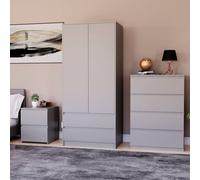 Lassic Vida Designs Denver 3 Piece Bedroom Set - (2 Drawer Large Bedside Chest, 4 Drawer Chest, 2 Door 2 Drawer Wardrobe), Grey
