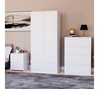 Lassic Vida Designs Denver 3 Piece Bedroom Set - (2 Drawer Large Bedside Chest, 4 Drawer Chest, 2 Door 2 Drawer Wardrobe), White