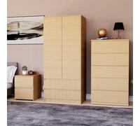 Lassic Vida Designs Denver 3 Piece Bedroom Set - (2 Drawer Large Bedside Chest, 5 Drawer Chest, 2 Door 2 Drawer Wardrobe), Pine