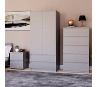Lassic Vida Designs Denver 3 Piece Bedroom Set - (2 Drawer Large Bedside Chest, 5 Drawer Chest, 2 Door 2 Drawer Wardrobe), Grey