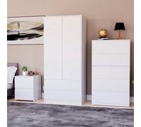 Lassic Vida Designs Denver 3 Piece Bedroom Set - (2 Drawer Large Bedside Chest, 5 Drawer Chest, 2 Door 2 Drawer Wardrobe), White