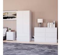 Lassic Vida Designs Denver 3 Piece Bedroom Set - (2 Drawer Large Bedside Chest, 6 Drawer Chest, 2 Door 2 Drawer Wardrobe), White