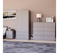 Lassic Vida Designs Denver 3 Piece Bedroom Set - (2 Drawer Large Bedside Chest, 8 Drawer Chest, 2 Door 2 Drawer Wardrobe), Grey