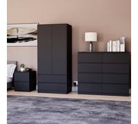 Lassic Vida Designs Denver 3 Piece Bedroom Set - (2 Drawer Large Bedside Chest, 8 Drawer Chest, 2 Door 2 Drawer Wardrobe), Black