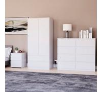 Lassic Vida Designs Denver 3 Piece Bedroom Set - (2 Drawer Large Bedside Chest, 8 Drawer Chest, 2 Door 2 Drawer Wardrobe), White