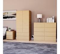 Lassic Vida Designs Denver 3 Piece Bedroom Set - (2 Drawer Large Bedside Chest, 8 Drawer Chest, 2 Door 2 Drawer Wardrobe), Pine