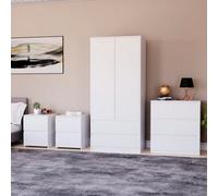 Lassic Vida Designs Denver 4 Piece Bedroom Set - (2 Drawer Large Bedside Chest X2, 3 Drawer Chest, 2 Door 2 Drawer Wardrobe), White