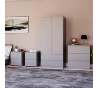 Lassic Vida Designs Denver 4 Piece Bedroom Set - (2 Drawer Large Bedside Chest X2, 3 Drawer Chest, 2 Door 2 Drawer Wardrobe), Grey