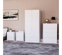 Lassic Vida Designs Denver 4 Piece Bedroom Set - (2 Drawer Large Bedside Chest X2, 4 Drawer Chest, 2 Door 2 Drawer Wardrobe), White