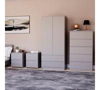 Lassic Vida Designs Denver 4 Piece Bedroom Set - (2 Drawer Large Bedside Chest X2, 5 Drawer Chest, 2 Door 2 Drawer Wardrobe), Grey