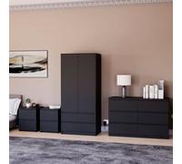 Lassic Vida Designs Denver 4 Piece Bedroom Set - (2 Drawer Large Bedside Chest X2, 6 Drawer Chest, 2 Door 2 Drawer Wardrobe), Black