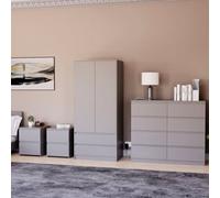 Lassic Vida Designs Denver 4 Piece Bedroom Set - (2 Drawer Large Bedside Chest X2, 8 Drawer Chest, 2 Door 2 Drawer Wardrobe), Grey