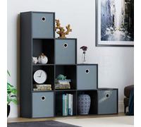 Lassic Vida Designs Durham Black 10 Cube Staircase Storage Unit & Set Of 5 Grey Cube Foldable Storage Baskets