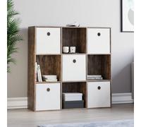 Lassic Vida Designs Durham Dark Wood 3X3 Cube Storage Unit & Set Of 5 White Foldable Cube Storage Baskets
