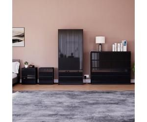 Lassic Vida Designs Glinton 4 Piece Black Fsc Bedroom Set - (8 Drawer Chest, 2 Door Wardrobe, 2 Drawer Bedside Chest X2)