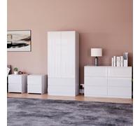 Lassic Vida Designs Glinton 4 Piece White Bedroom Set - (6 Drawer Chest, 2 Door Wardrobe, 2 Drawer Bedside Chest X2)