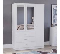 Lassic Vida Designs Riano 3 Door 3 Drawer Mirrored Wardrobe With Hanging Rail Bedroom Storage Cabinet, H 175 X W 116 X D 54 Cm, White